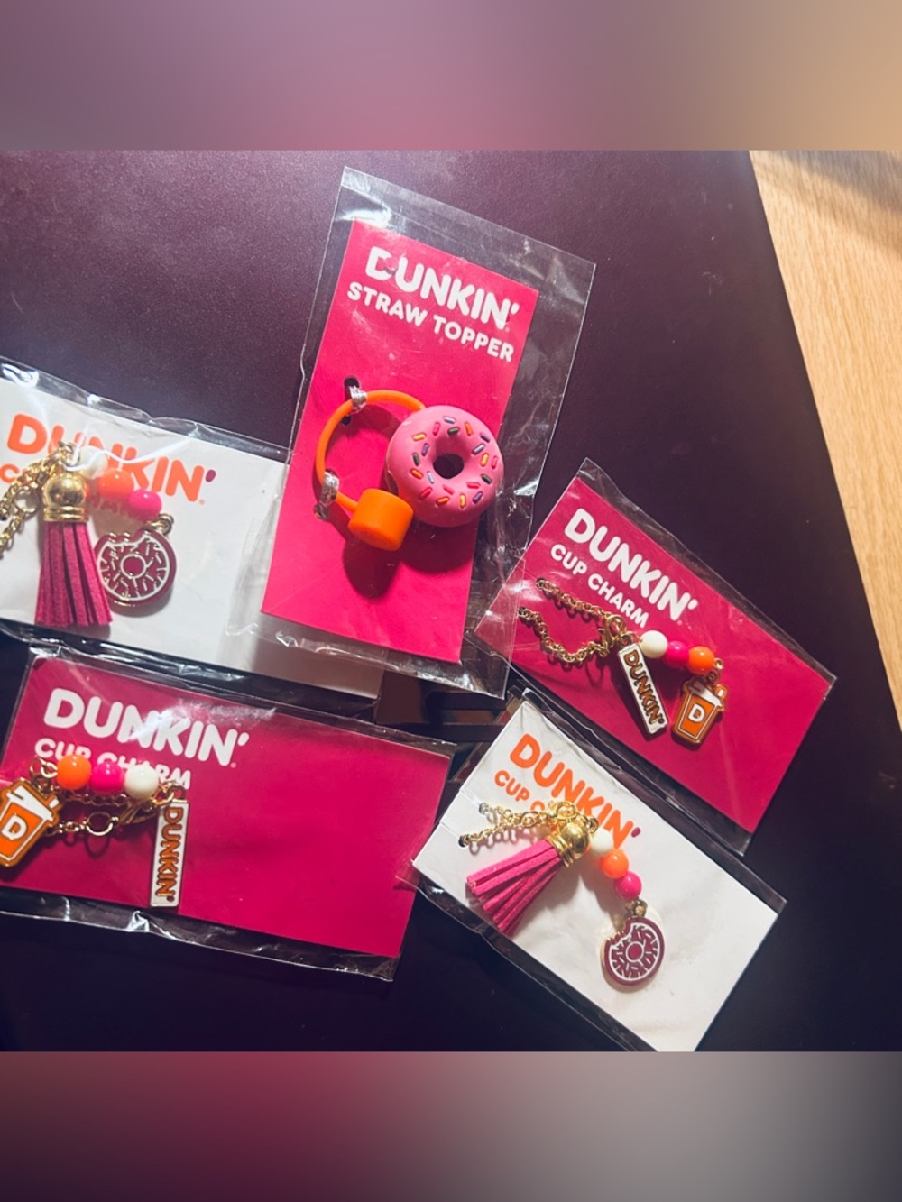 Limited edition Dunkin' Cup Charms & Donut Straw Cover 5 pc Bundle